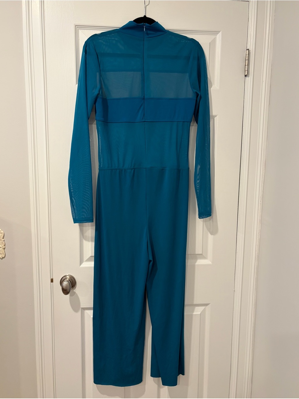 Balera Teal Long-Sleeve Mock Neck "Culotte" Unitard with Mesh - Picture 2 of 7